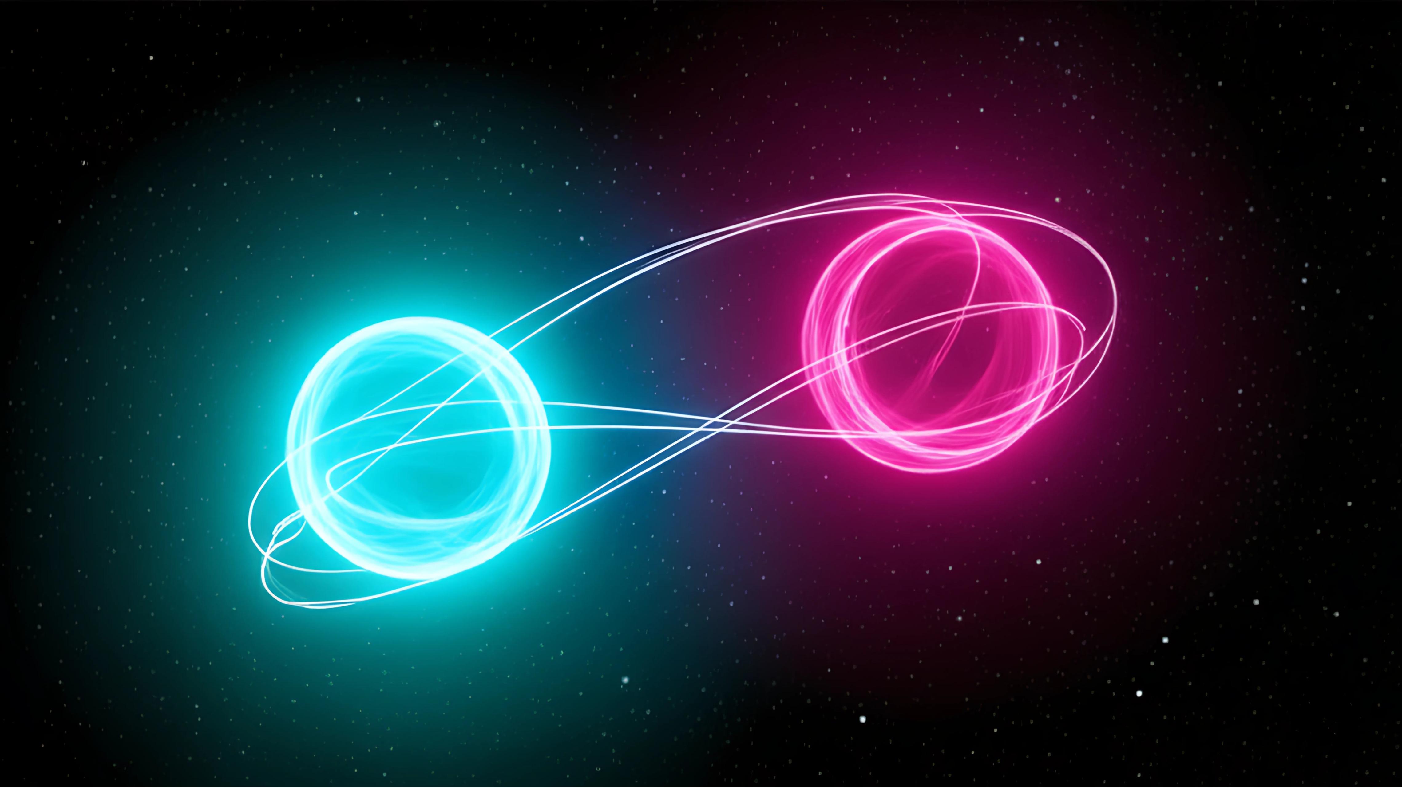 Two glowing entangled particles connected by light